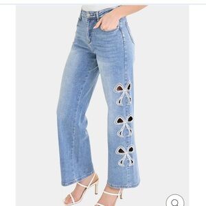 Blue Jeans with Side Bow Cutouts
